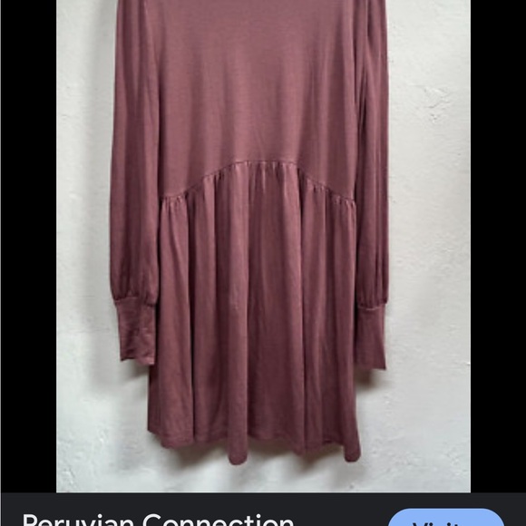 Peruvian Connection BROWN Nicole TURTLE NECK DRESS long Sleeves Flowy Women’s S - Picture 12 of 16